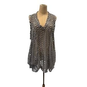 "NEON BUDDHA" Sleeveless Tunic Top Fishnet Gauze Beachy Ruched Across Front SZ M